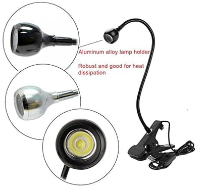 LED Desk Lamp Clip On Light,360°Flexible Gooseneck and Clamp Reading Light - color: Aa Black
