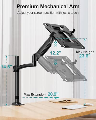 MOUNT PRO Laptop Arm Desk Mount for Max 22lbs 17" Laptop & Max 32" Monitor | Single Monitor Arm with VESA Laptop Tray, Full Motion Laptop Arm with Adjustable Angle, Swivel Notebook Bracket VESA 75/100mm - size: With Pole