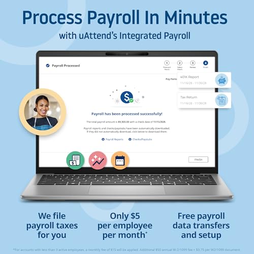 uAttend NX2500 Biometric Fingerprint, RFID, PIN Time Clock for Small Business – Cloud-Based Attendance System with Optional Payroll Integration – All-in-One System