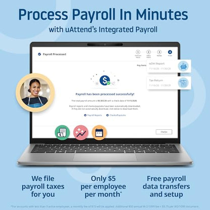 uAttend NX2500 Biometric Fingerprint, RFID, PIN Time Clock for Small Business – Cloud-Based Attendance System with Optional Payroll Integration – All-in-One System