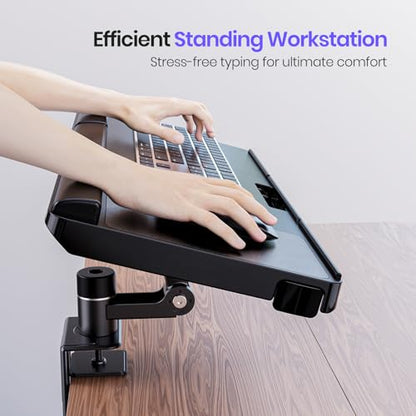 Klearlook Upgraded Adjustable Keyboard Tray for Above Desk & Under Desk Use | 24.4"×10" Platform with 360° Rotation & 180° Tilt, Wrist Rest & Storage Drawer, Phone Slot & Headphone Hanger & Mouse Pad