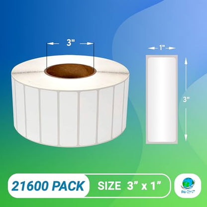 ABC PACK & SUPPLY Thermal Transfer Labels 3 x 1 Inch, White Matte Shipping Labels, 3" Core, Perforated, 5400 Labels per Roll, 4 Rolls, Permanent Adhesive, Industrial Printer Compatible - style: 3" x 1" / 21600 Pack