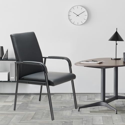 2 Pack Leather Guest Office Desk Chair No Wheels 600 lbs Capacity | Modern High Back Black Reception Guest Conference Room Waiting Room Chairs with Padded Armrests for Seniors - size: 2 PACK