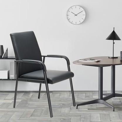 2 Pack Leather Guest Office Desk Chair No Wheels 600 lbs Capacity | Modern High Back Black Reception Guest Conference Room Waiting Room Chairs with Padded Armrests for Seniors - size: 2 PACK