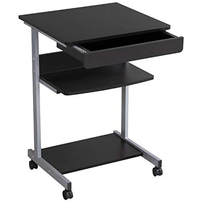 Yaheetech Tiny Mobile Computer Desk, 3-Tier Rolling Cart with Drawer, Black - color: Black