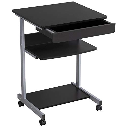 Yaheetech Tiny Mobile Computer Desk, 3-Tier Rolling Cart with Drawer, Black - color: Black