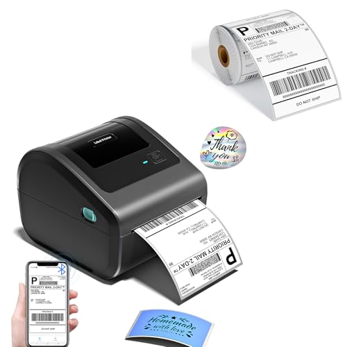 D450BT Bluetooth Shipping Label Printer and 250Pcs Roll Thermal Labels, Wireless Thermal Label Printer for Small Business