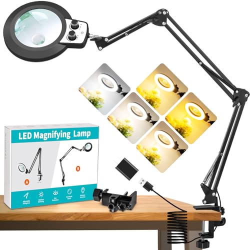 Magnifying Glass with Light, Overhead Knob Magnifier Lamp 12X 30X | 35in Adjustable Arm For Craft Repair Sewing Workbench Close Work, LED Magnifying Light Real Glass Stepless Dimming and Color - size: 12X 30X 35in Adjustable Arm