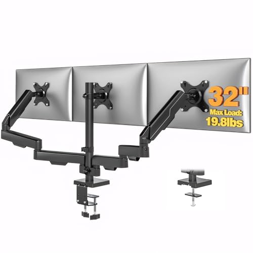 Triple Monitor Stand & Monitor Arm Desk Mount up to 32 Inches | Fully Adjustable Heavy Duty Monitor Mount for 3 Screens, Ergonomic VESA Mount with C-Clamp/Grommet Base, Cable Management - size: Triple Monitor Stand