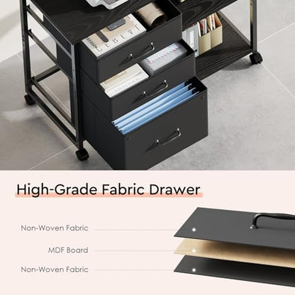 Maihail 3 Drawer File Cabinet with Wheels with Open Storage Shelf, Black - color: Black