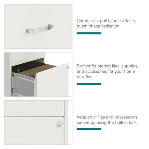 Space Solutions - 2 Drawer Fully Assembled Vertical Steel File Cabinet, Home & Small Office Use, Fits Under Most Desks, Letter-Size, Lock, Mobile, Pearl White