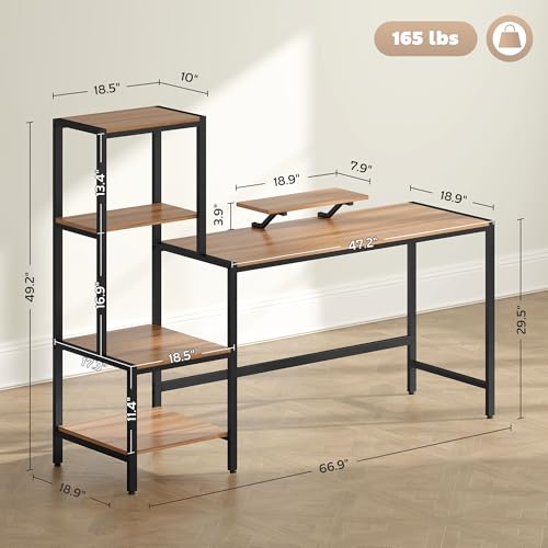 HOMCOM 67" Gaming Desk Reversible Computer Desk for Home Office Brown | Monitor Stand, 4-Tier Storage Shelves