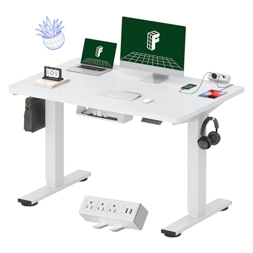 FLEXISPOT EN2 48"x30" Whole-Piece Standing Desk with Power Strip, White - color: White Top + White Frame, size: 48x30"