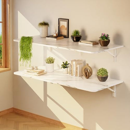 IAE Wall Mounted Folding Desk,Floating Computer Desk for Small Spaces,White | 48x22in engineered wood desktop with metal brackets, folds flat to save space in home office, apartment and laundry room - color: White, size: 48"*22"