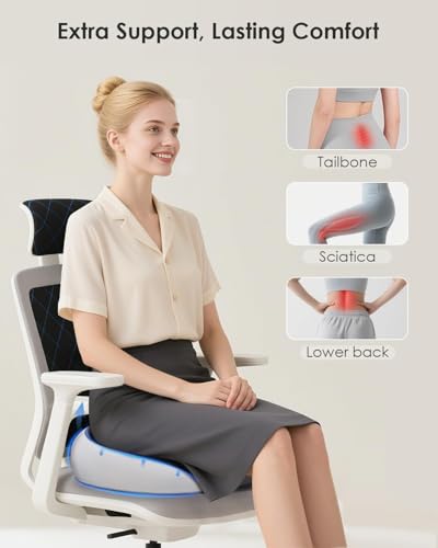 FLORICH Seat Cushion, Memory Foam Cushion for Office Chair, Ergonomic Office Seat Chair Cushion for Relieving Sciatica, Soft & Breathable Car Seat Cushion - Gray - color: Memory Foam-001 - Gray