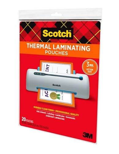 Scotch Matte Thermal Laminating Pouches, Letter Size 8.9 in x 11.4 in - size: 20-Pack