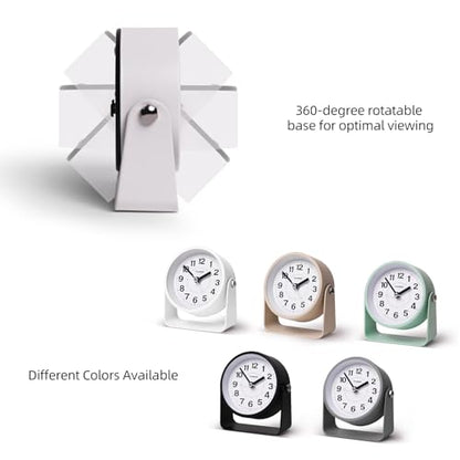TIMESS Analog Alarm Clock with Snooze & Light, Silent Non-Ticking, White | On-demand light, quartz movement, battery operated, easy to set, gentle wake alarm, bedside clock for home, travel, or office - color: White