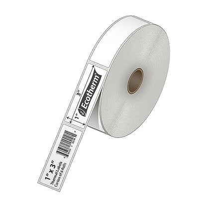 1" x 3" Thermal Labels | 6 Rolls | 5040 Labels | fits Zebra, Godex, Arkscan, iDPRT, Offnova Thermal Label Printers and More | Blank White Adhesive Stickers by Ecotherm - size: 1 x 3 White - 5040 Labels