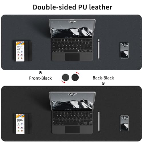 Dual-Sided Desk Mat, Large Desk Pad, Waterproof Smooth PU Leather Desk Blotter Protector Mouse Pad, Desk Organizers, Office/Home Table Decor for Reading and Writing (Black+Black, 47.2''×23.6'') - color: Black, size: 47.2" x 23.6"