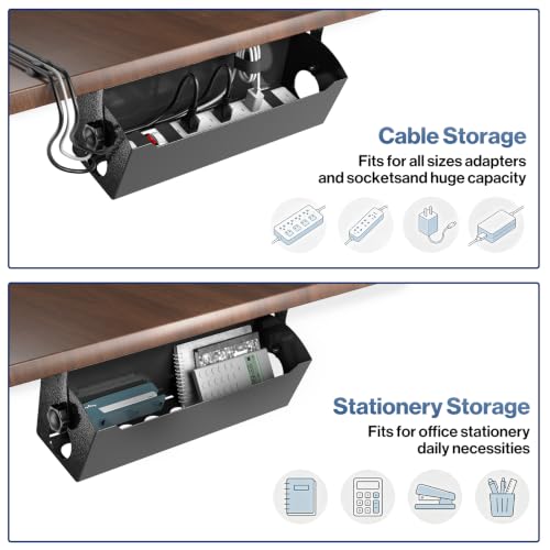 POCHAR Under Desk Cable Management Tray, 15" Power Strip Holder | Heavy Duty 1.7mm Steel Wire Organizer with 9-Cord Routing Openings, Screw Mount Cord Management for Standing Desk Home Office - size: 15 inch