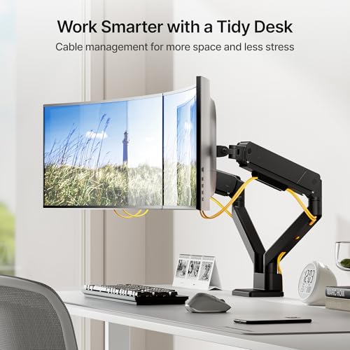 monTEK Dual Monitor Mount Monitor Arms for 17 to 35 Inch Screen | Adjustable Heavy Duty Monitor Desk Mount for 2 Monitors, Holds 35 Lbs, with Cable Management, VESA 75/100mm - style: without USB