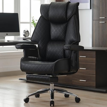 EXCEBET Big and Tall Office Chair with Footrest, PU Leather High Back Executive Office Chair 400lbs, Ergonomic Computer Chairs Lumbar Support for Heavy People (All Black) - color: All Black