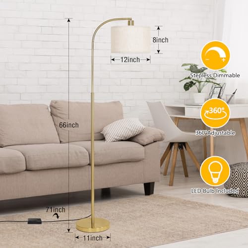 LED Floor Lamp Fully Dimmable Modern Standing Lamp Arc Floor Lamp with Adjustable Drum Shade, Tall Pole Reading Lamp Light for Living Room Bedroom Study Room, Bulb Included - color: Gold
