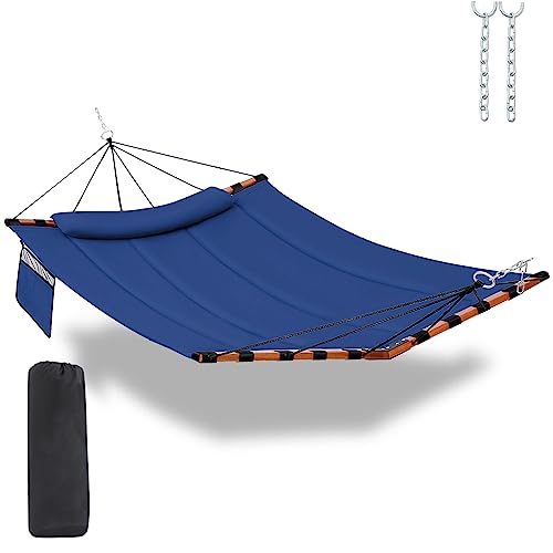 TegerDeger 12FT 2 Person Hammock with V Shaped Spreader Bar -Blue - color: Blue