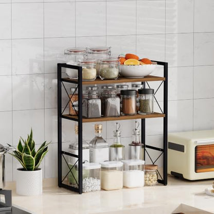 YINMIT Desk Shelf Organizer for Top of Desk with 3-Tier Open Shelves - color: Brown-3tier