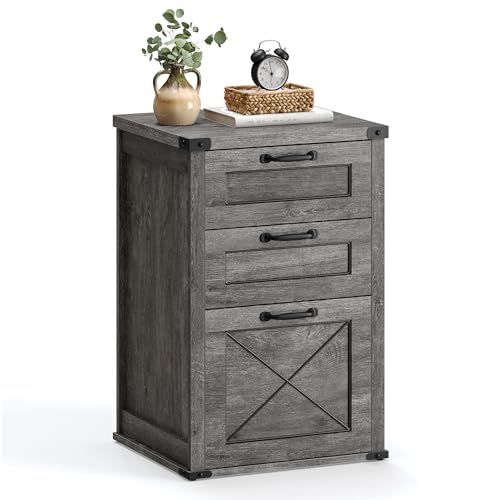 VASAGLE File Cabinet, Filing Cabinet with 3 Drawers, Printer Stand, Fit A4, Letter Size, Hanging File Folders, Modern Farmhouse Style, for Home Office, Misty Gray UOFC054G01 - color: Misty Gray, style: 3 Drawers