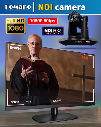 FoMaKo NDI PTZ Camera,AI Auto-Tracking Gen 3, 30x Optical Zoom IP USB3.0 HDMI PTZ Camera for Church Services Worship Education (NDI 6 & NDI HX3 Certified) FMK30UH NDI-B (Black Color) - color: Flat Black