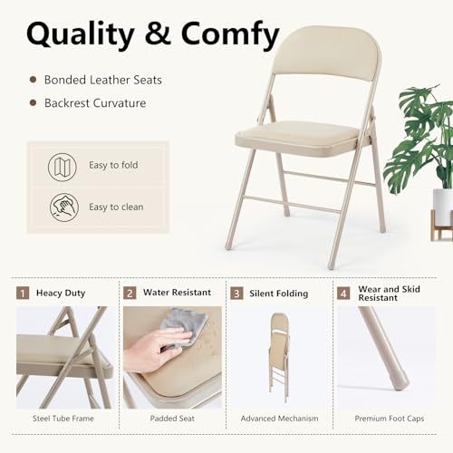 DUMOS Padded Folding Chairs 2 Pack, Outdoor Foldable Chairs - color: Kahki, size: 2 Pack