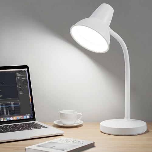 LED Desk Lamps for Home Office, Flexible Gooseneck Eye-Caring Study Lamps | Energy-Saving Desk Light, Anti-tip Heavy Duty Bedside Reading Light, Desk Lamps for College Dorm, Home Office, with 1.6m Cord - color: White