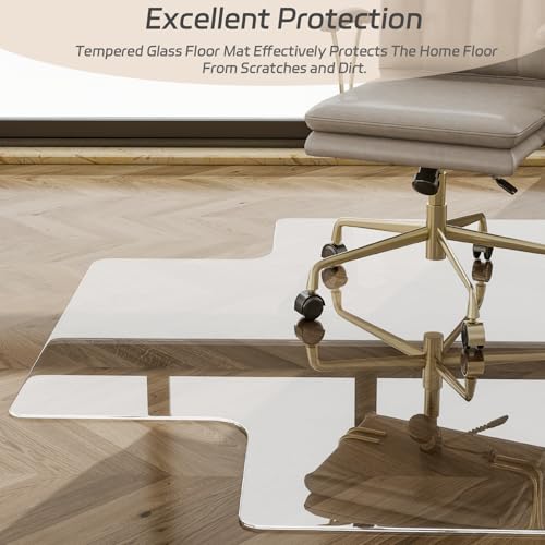 Irregular Tempered Glass Floor Mat - 45" x 53" Office Chair Mat for Carpet | Heavy Duty Hard Rolling Glass Mat, Shatterproof Desk Floor Mat 1/5" Thick for Hardwood Floor/Carpeted Floors, Clear - size: 45" x 53"