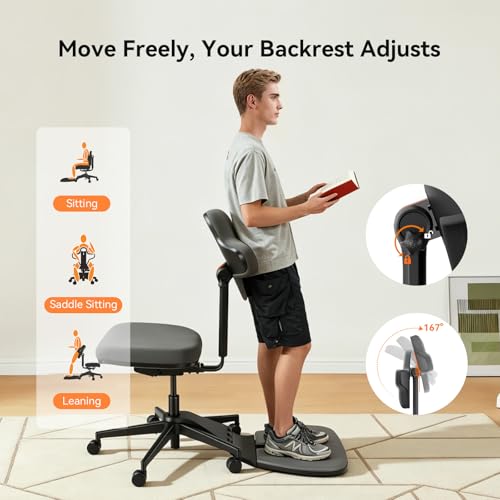 Newtral Standing Desk Chair, Standing Mate Chair for Sit-Stand, Ergonomic Leaning Perch Chair with Anti-Fatigue Mat, Standing Stool, Saddle Chair, Height Adjustable Home Office Posture Seat-MT-L-DG - size: M/L Size (5'8"-6'4")