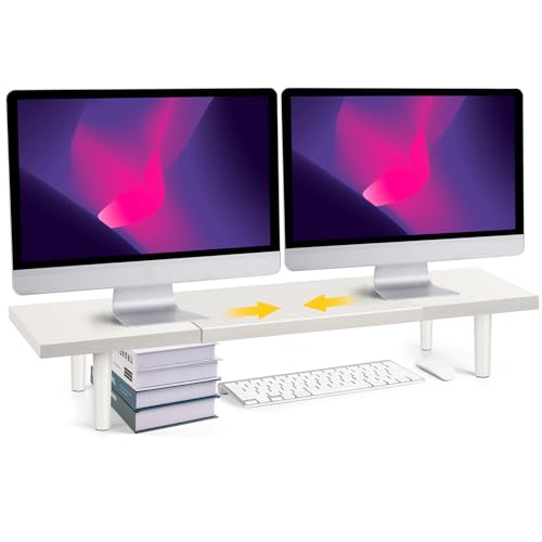 Across-Star Dual-Monitor-Stand-Riser-For-Desk Adjustable Length 32-40 Inch，Large Desktop Computer Monitor Riser For 2 Screens，Desk Shelf Organizer Riser Stand For Computer/Laptop/PC/Printer/TV Black - color: White, size: 32-40‘’ L*9.25‘’D*4.72‘’H