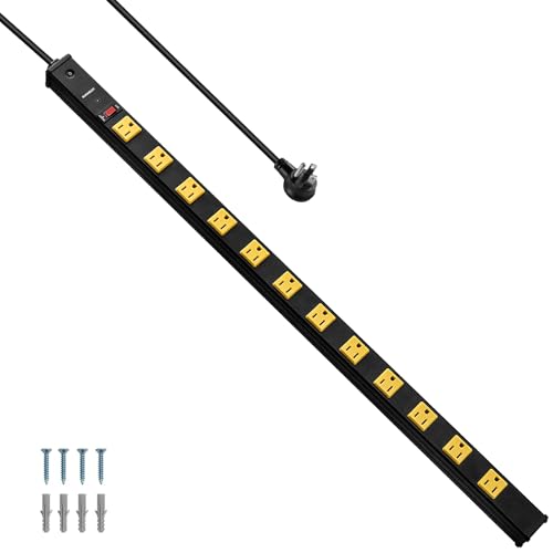 SURAIELEC 12 Outlet Industrial Long Power Strip Surge Protector, 15 FT Cord - size: Flat Plug - 1 Pack