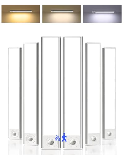 10inch Under Cabinet Lighting, 6-Pack Rechargeable Motion Sensor Light Indoor, Magnetic Closet Lights, Dimmable & 3 Color Temps, Wireless Under Counter Lights for Kitchen, Stairs - size: 10inch