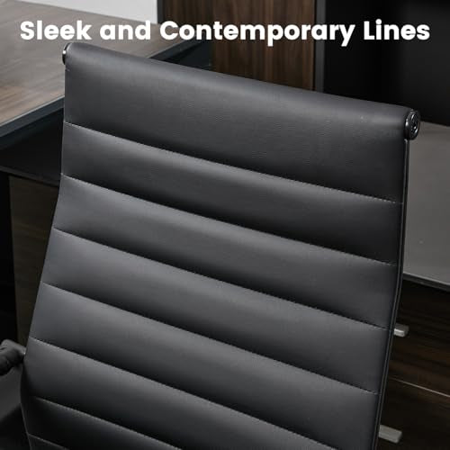 Office Desk Chair Leather, Conference Room Chairs with Wheels, Modern Executive Computer Guest Chairs with Arms. - color: Matte Black