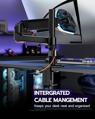 ARES WING Single Monitor Mount - 17 to 40 Inch Screen Monitor Arm, Black | Ultrawide Monitor Arm for Heavy Duty Curved Screen up to 26.4 lbs with Clamp/Grommet Desk Mount, 75/100 Vesa Mount - size: Single Monitor Arm