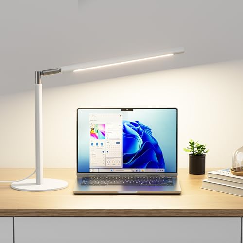 White LED Desk Lamp, 16" Dimmable Metal Desk Light with Base, 15W 1200LM, Adapter Included, Color & Brightness Adjustable, Modern Tall Table Lamp for Home Office Reading Study Task Laptop - color: White