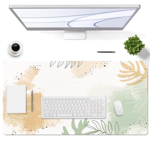 Large Desk Mat, Dual Side PU Leather Waterproof Mousepad Desk Pad, Desk Protector Writing Pads Desk Accessories for Office and Home (E-Watercolor Plants, 24''X14'') - color: E-watercolor Plants, size: 14" x 24"