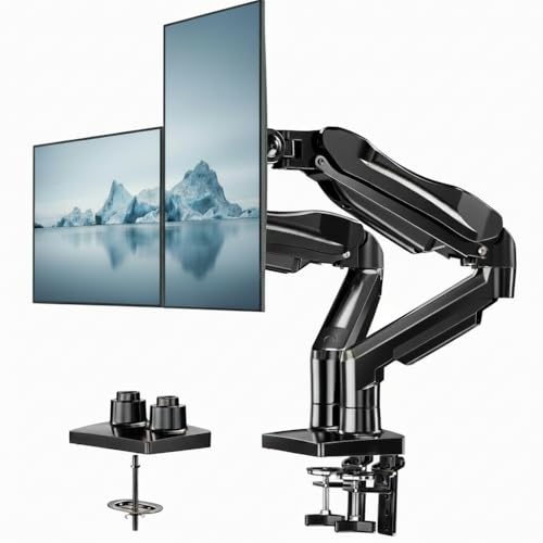 HUANUO FlowLift™ Dual Monitor Stand, Fully Adjustable Gaming Monitor Desk Mount for 13–30″ Computer Screens, Full Motion VESA 75x75/100x100 with C-Clamp & Grommet Base, Each Arm Holds 4.4 to 19.8 lbs - color: Black, size: 13-30 Inch