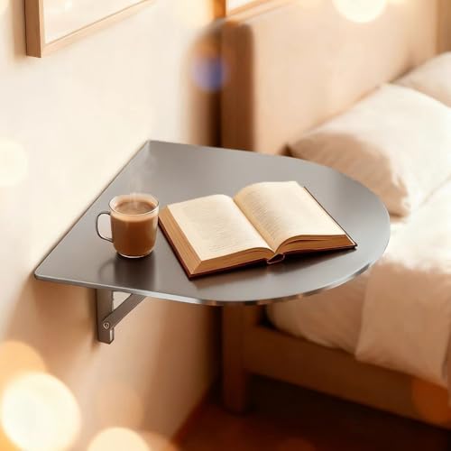 Bedside Folding Wall Table, Semi-Circle Small Coffee Table 12" Stainless Steel Sofa Side Shelf Floating Desk for Bistro Bedroom Balcony(Silver,40cm(16")) - color: Silver, size: 40cm(16")