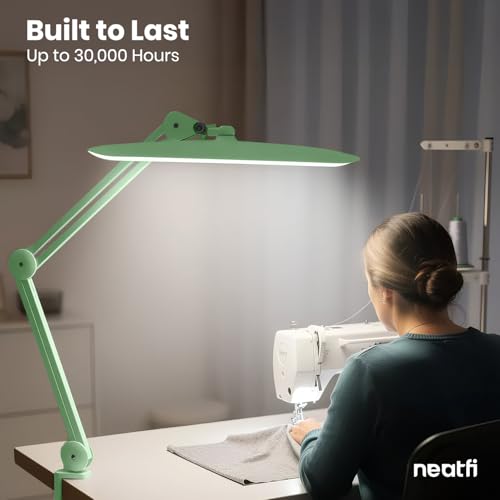 Neatfi LED Desk Lamp, 2200 Lumens, 24W, 20-Inch Wide Head (Midnight Green) - color: Midnight Green, size: Non-CCT with Clamp