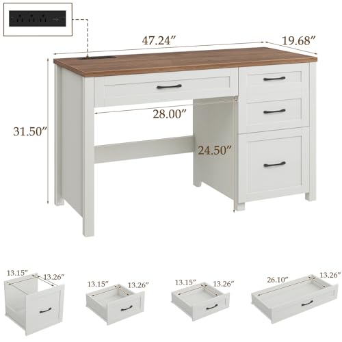Farmhouse 47" Computer Desk, Executive Desk with File Drawer, Off White - color: Off White