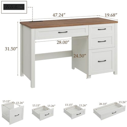 Farmhouse 47" Computer Desk, Executive Desk with File Drawer, Off White - color: Off White