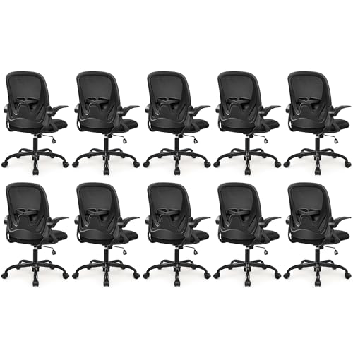 10-Pack Office Chair Ergonomic Desk Chair with Flip up Armrests Swivel Breathable Desk Mesh Computer Chair with Adjustable Lumbar Support and Height for Conference Room (Black) - color: Black 10-pack