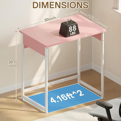 ALISENED Small Computer Desk, 30 Inch Home Office Desk, Computer Desk for Bedroom Study Writing, Compact Desk, Office Desk with Metal Frame, Pink - color: Pink, size: W-30in