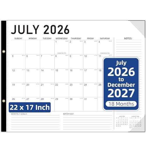 Tcamp Desk Calendar 2026-2027 Large 22 x 17 Inches - color: Black+White, size: 22"x17"(Jul 2026-Dec 2027)